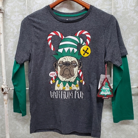 Christmas Tee long sleeve Pug  'Bah hum Pug' NWT - Picture 2 of 6